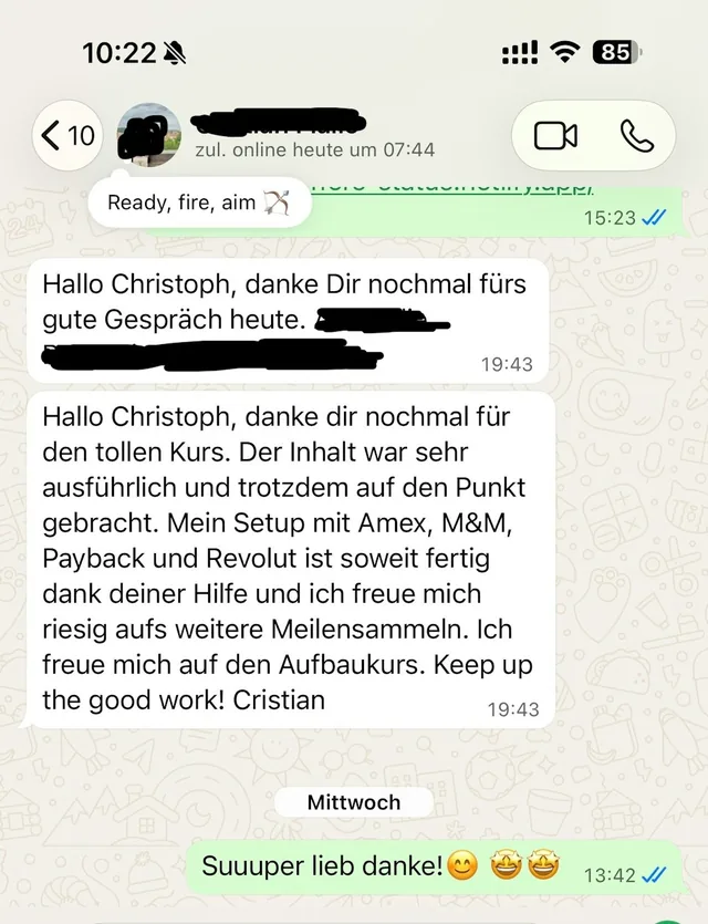 Community-Nachricht: Setup mit Amex, M&M, Payback und Revolut steht